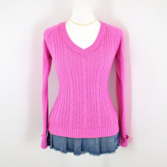 VTG 00s Y2K Limited Too Pink Cable Knit V-Neck Long Sleeve Sweater Size Girls 12 - Picture 1 of 7